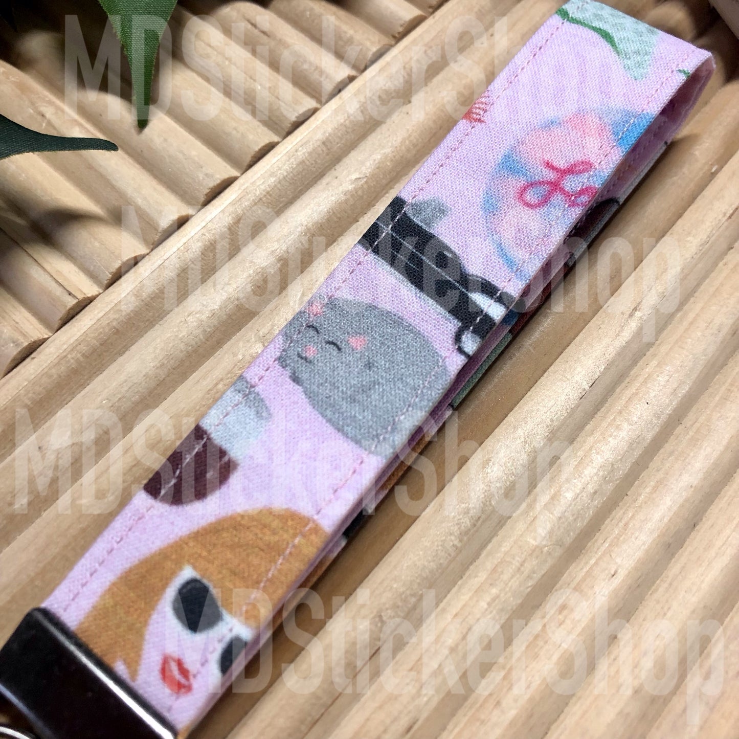 TS Icons on Pink Print Fabric Keychain, Key Fob