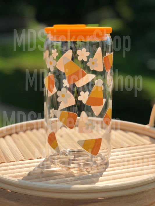 Candy Corn Daisy Halloween Beer Can Glass Cup