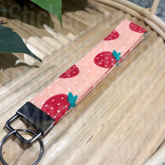 Strawberries on Pink Print Fabric Keychain