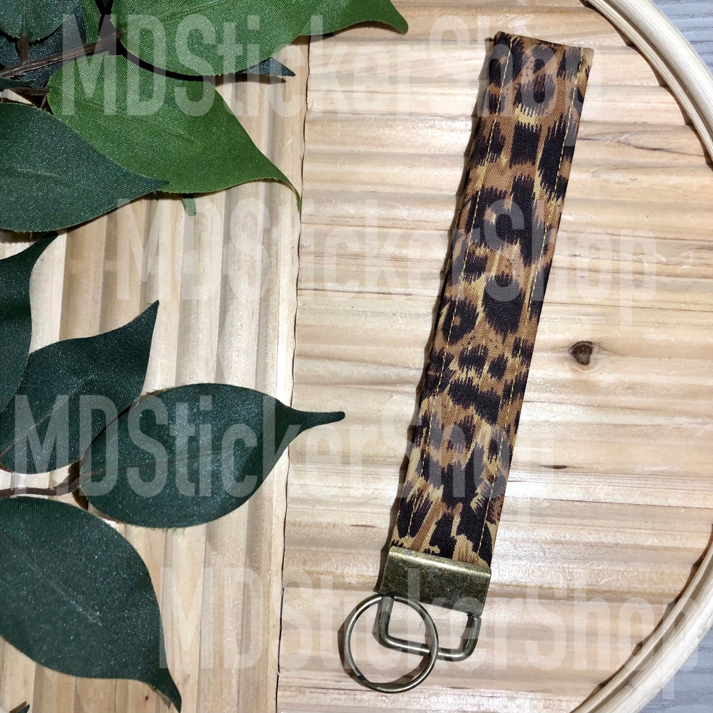 Brown Leopard Print Fabric Keychain, Key Fob