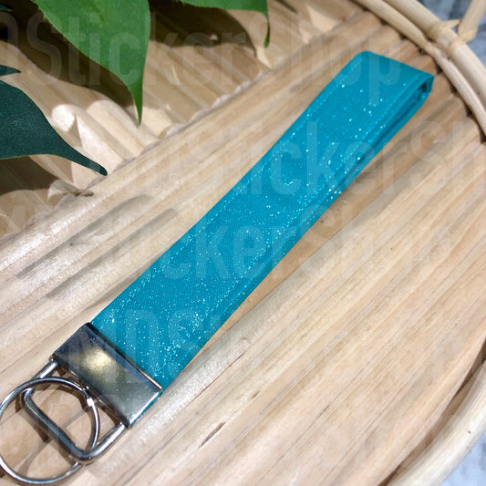 Turquoise Glitter Print Fabric Keychain