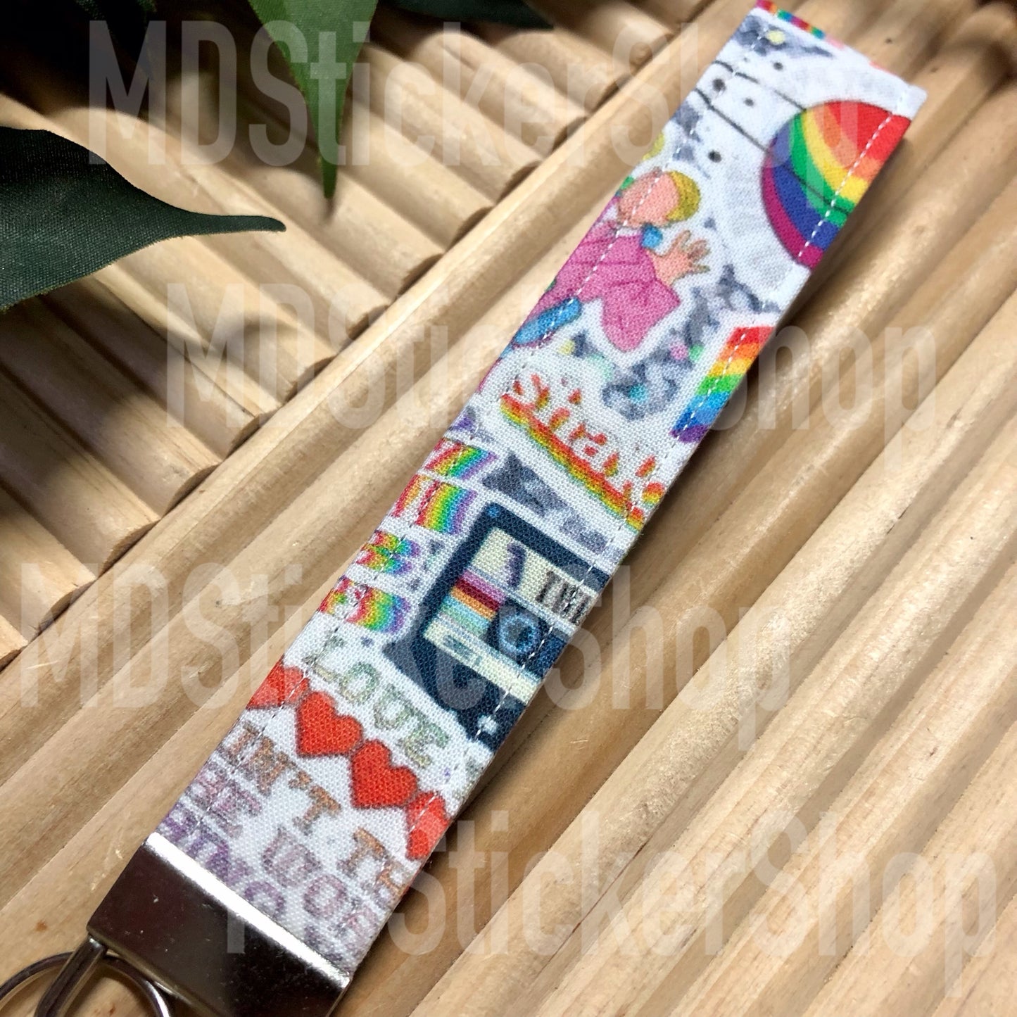 TS Rainbow Print Fabric Keychain, Key Fob