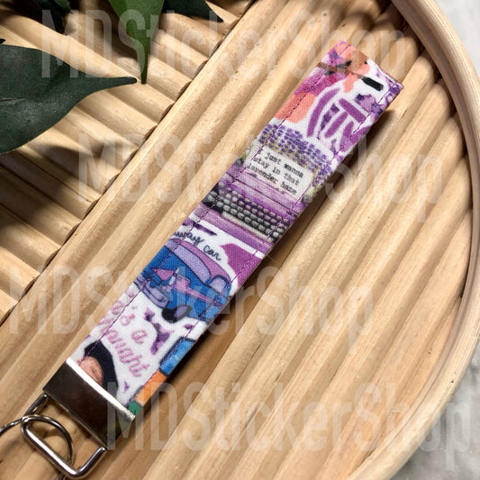 TS Purple Print Fabric Keychain, Key Fob