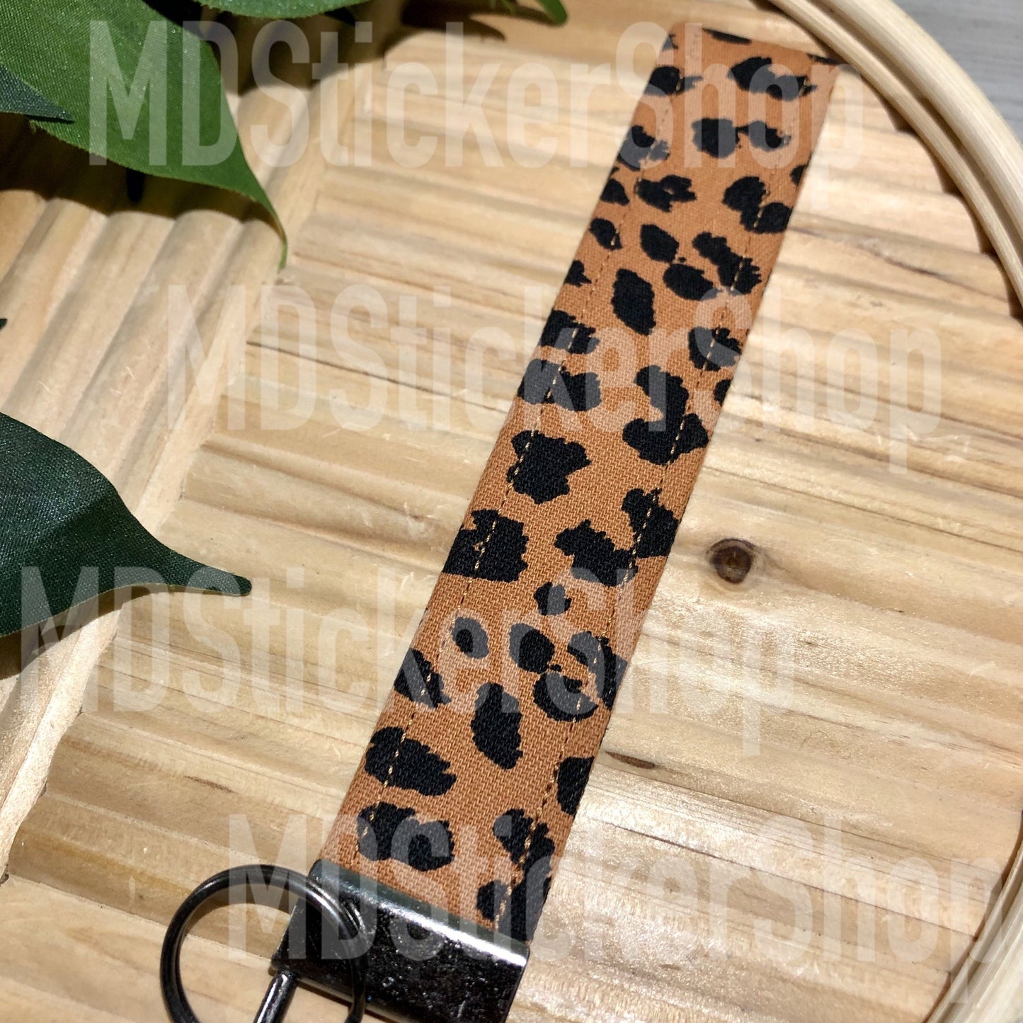 Brown and Black Animal Print Fabric Keychain, Key Fob