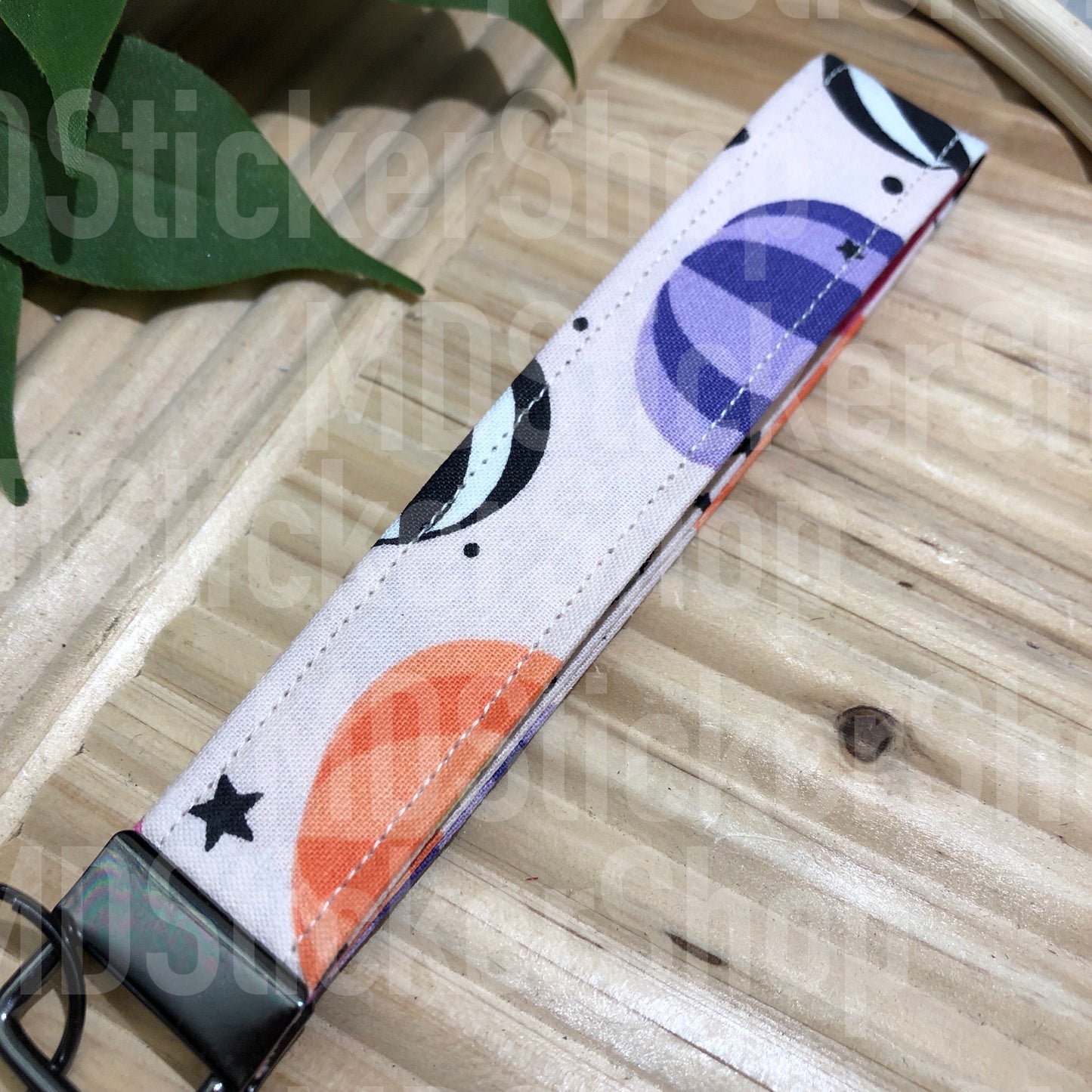 Striped Pumpkins on Pink Print Fabric Keychain, Key Fob