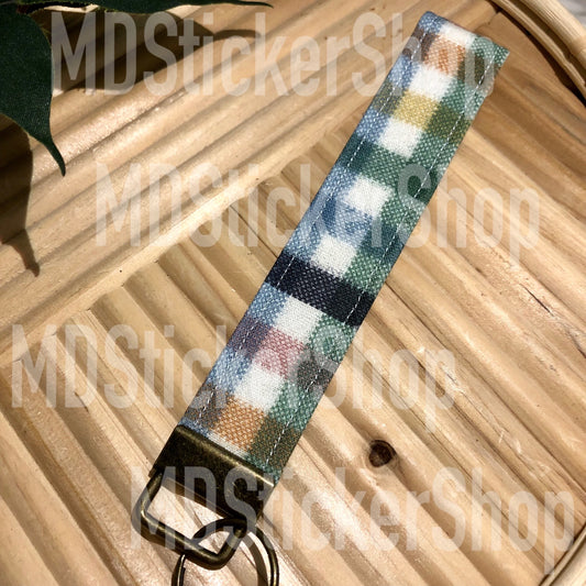 Fall Plaid Print Fabric Keychain, Key Fob