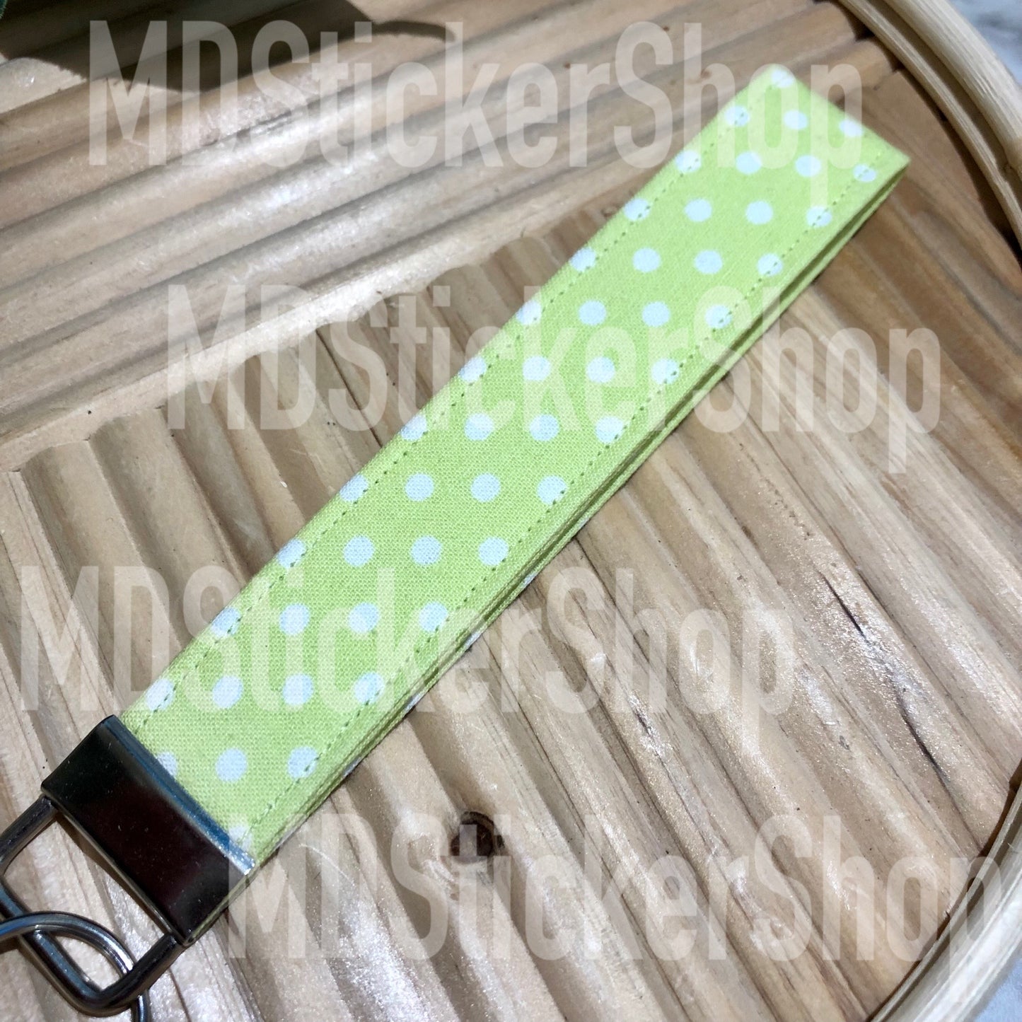 Lime Dot Print Fabric Keychain, Key Fob