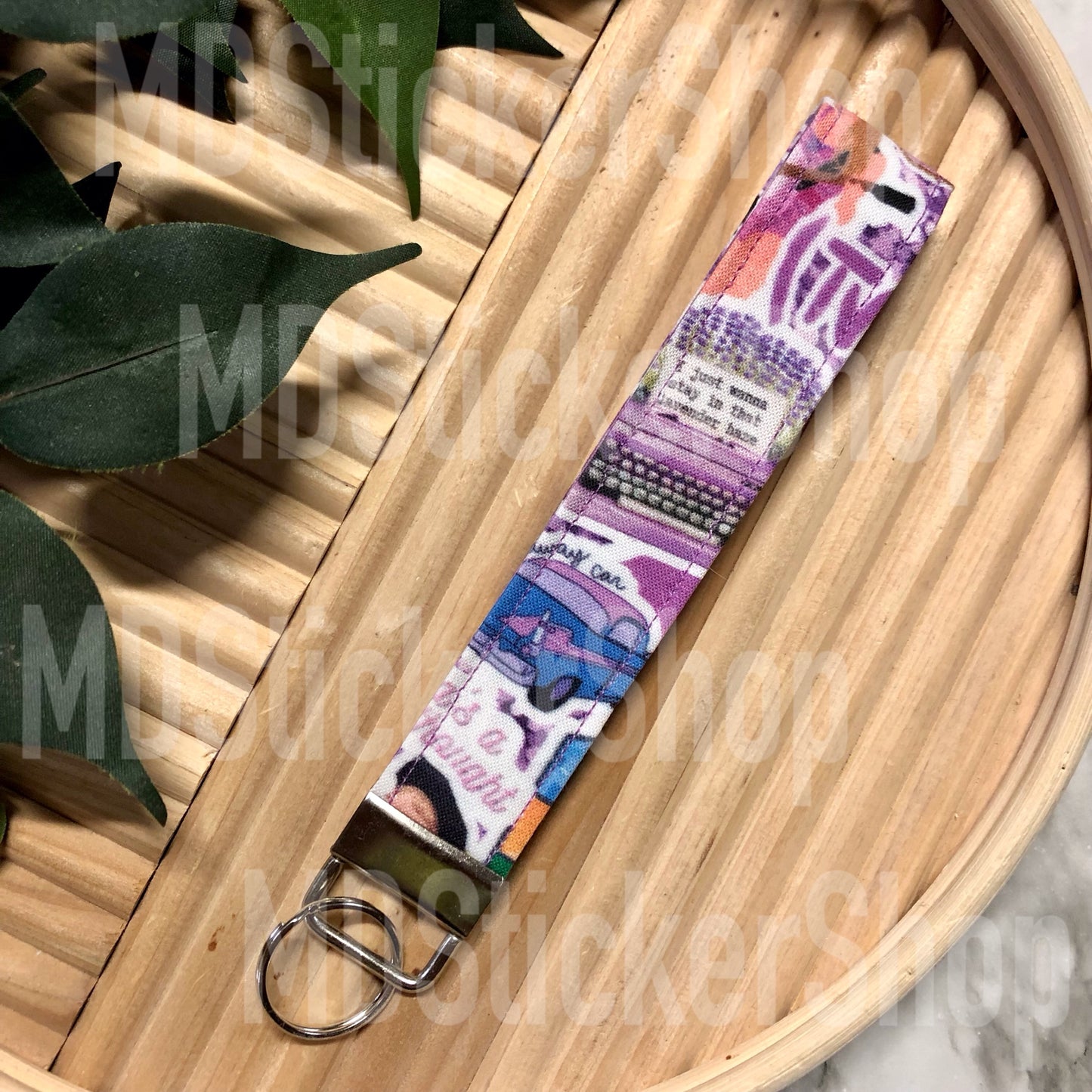 TS Purple Print Fabric Keychain, Key Fob