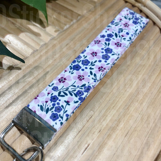 Purple/Pink Spring Floral Print Fabric Keychain