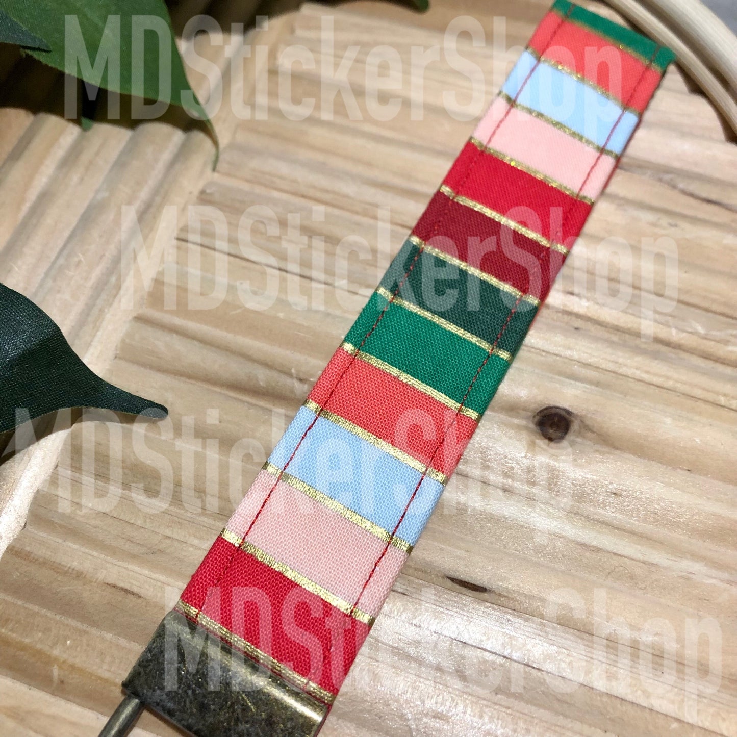 Holiday Stripe Print Fabric Keychain, Key Fob