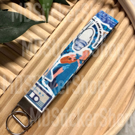 TS Blue Print Fabric Keychain, Key Fob
