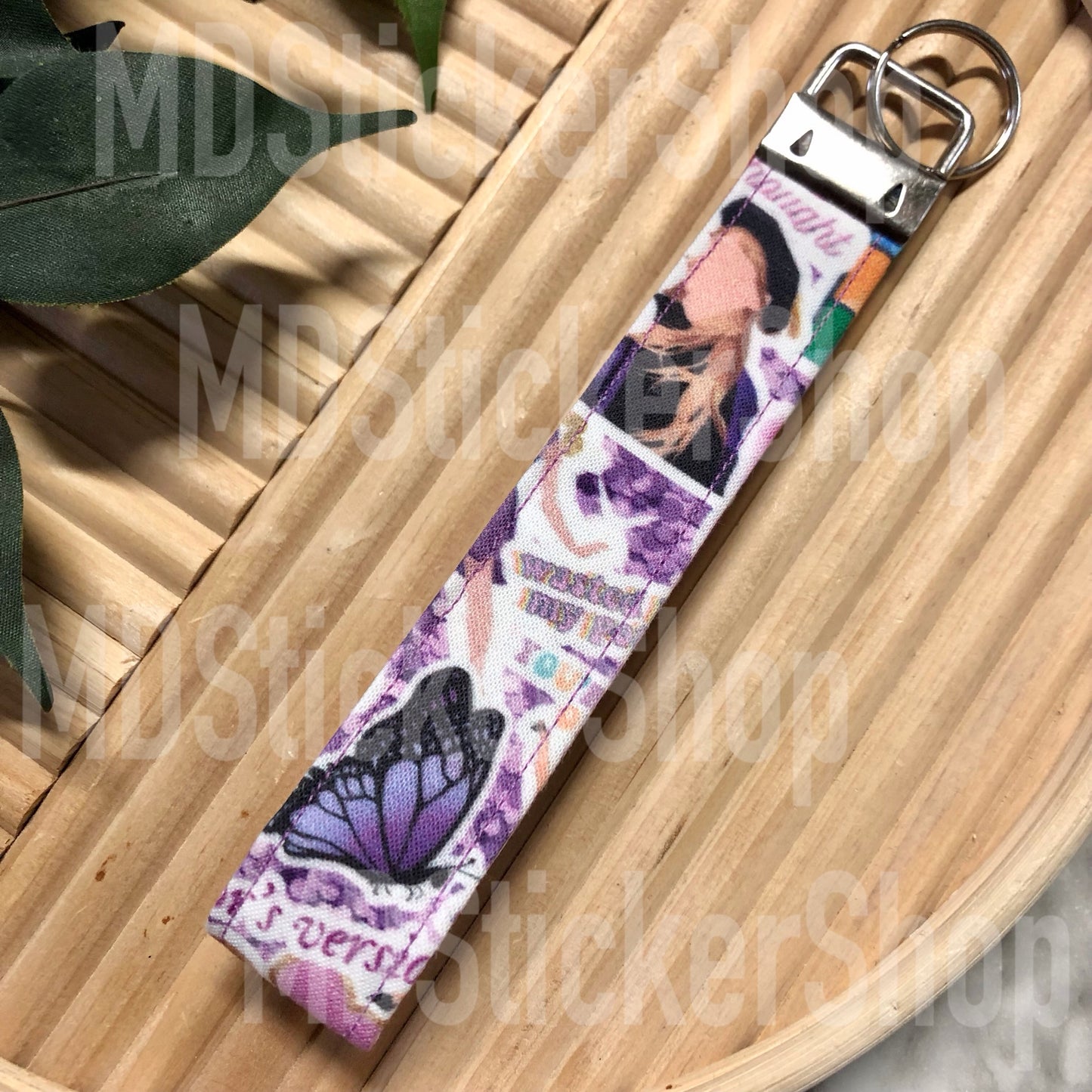 TS Purple Print Fabric Keychain, Key Fob