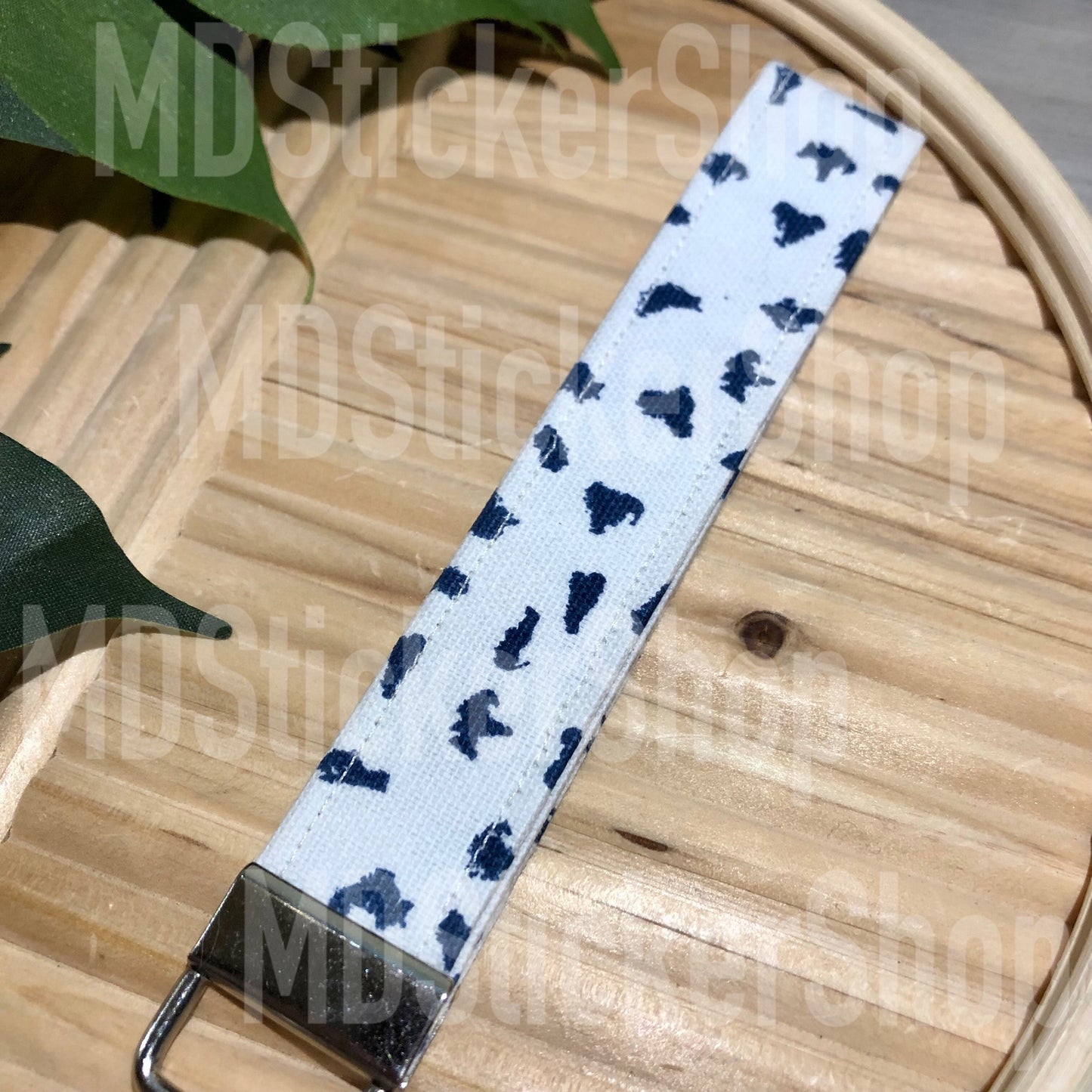 Navy Splotches on Ivory Print Fabric Keychain, Key Fob