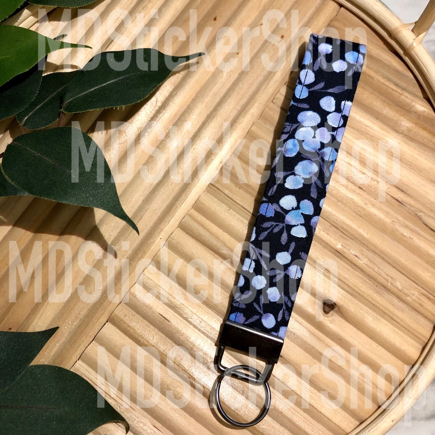 Navy and Purple Abstract Print Fabric Keychain, Key Fob