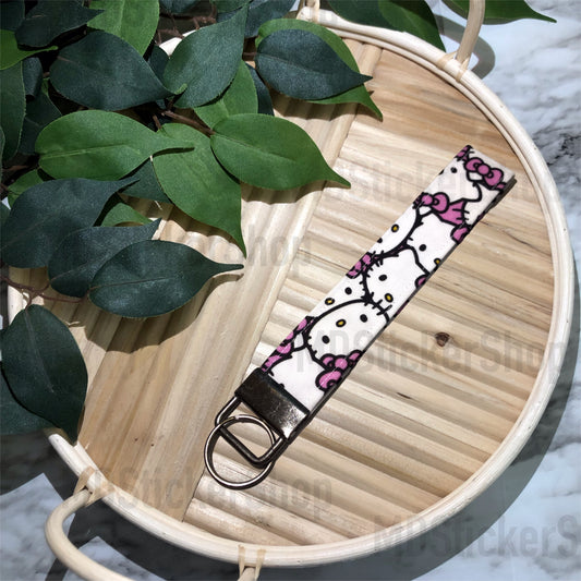 Anime Kitty Print Fabric Keychain, Key Fob