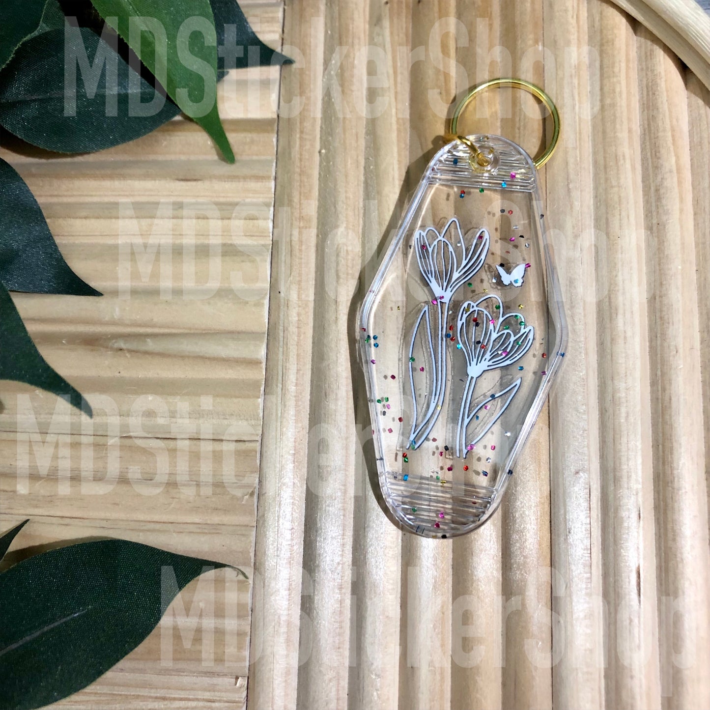 Floral Clear Hotel Keychain, Acrylic Keychain