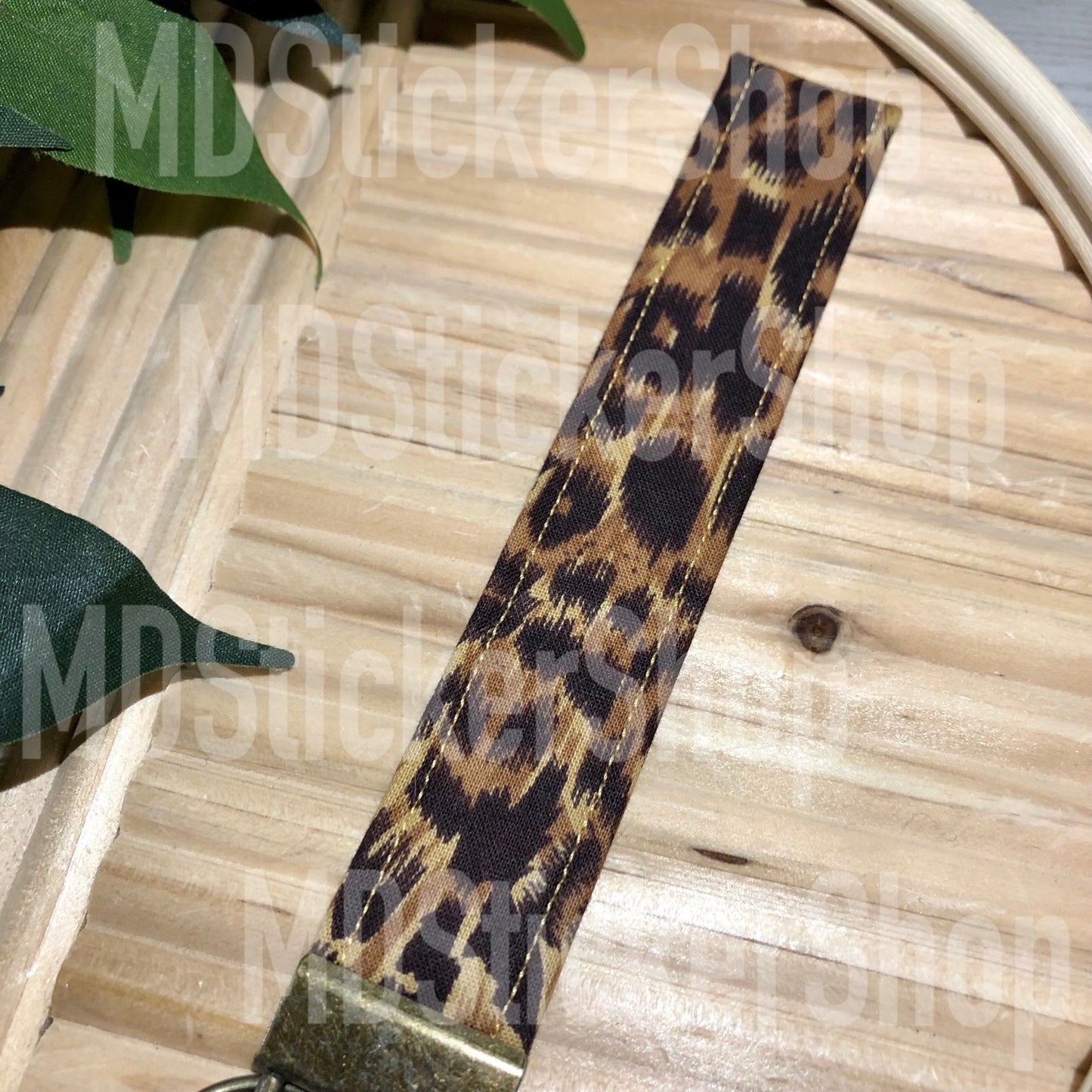 Brown Leopard Print Fabric Keychain, Key Fob