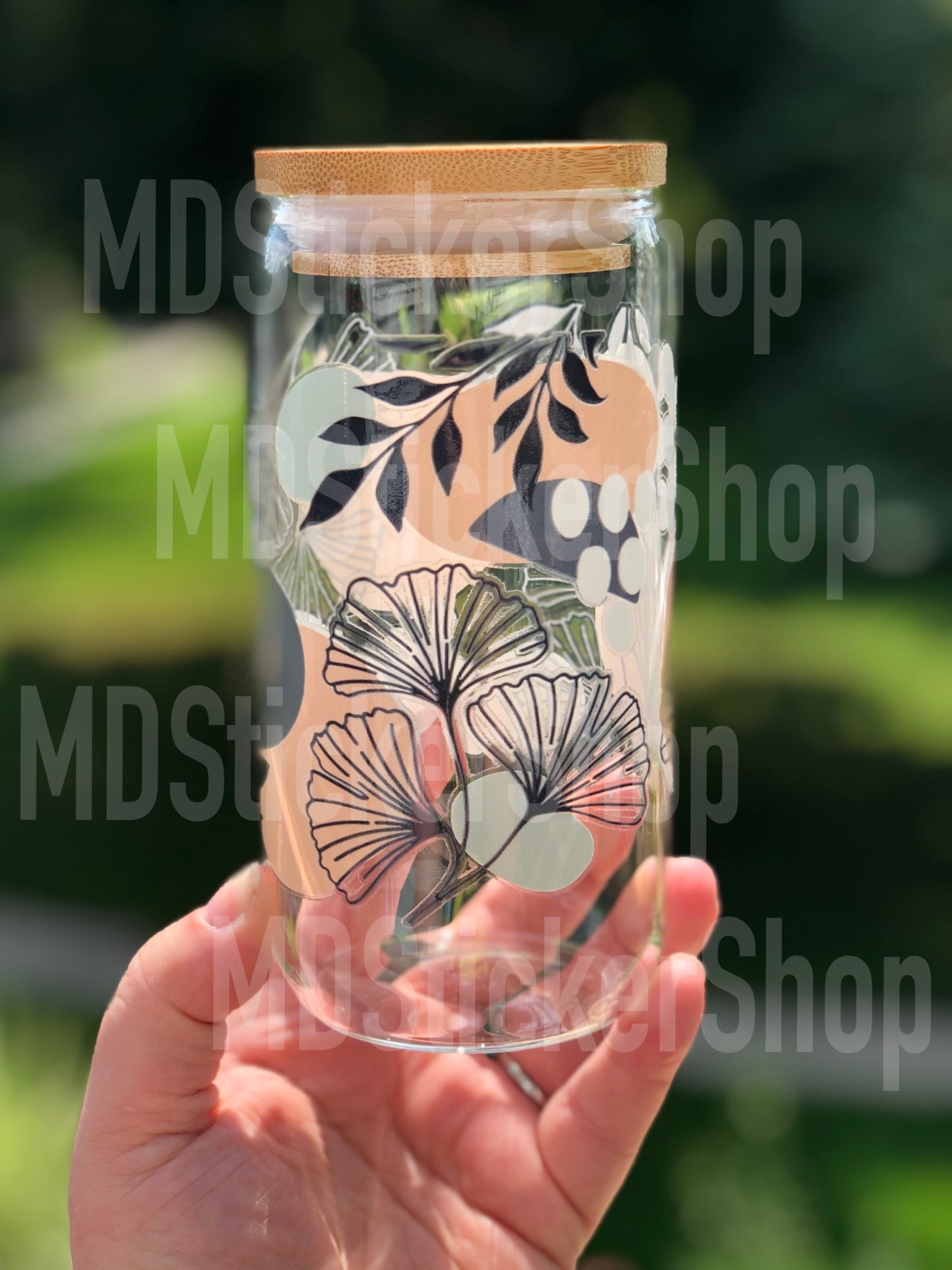 Blue and Neutral Boho Print Beer Can Glass Cup