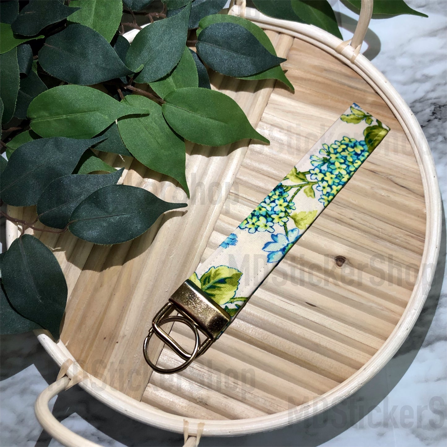 Hydrangea Print Fabric Keychain, Key Fob
