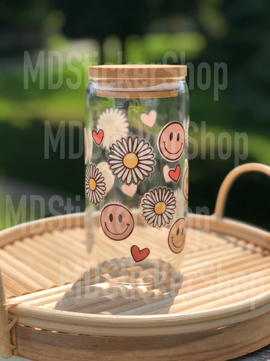 Daisy Smiley Face Beer Can Glass Cup
