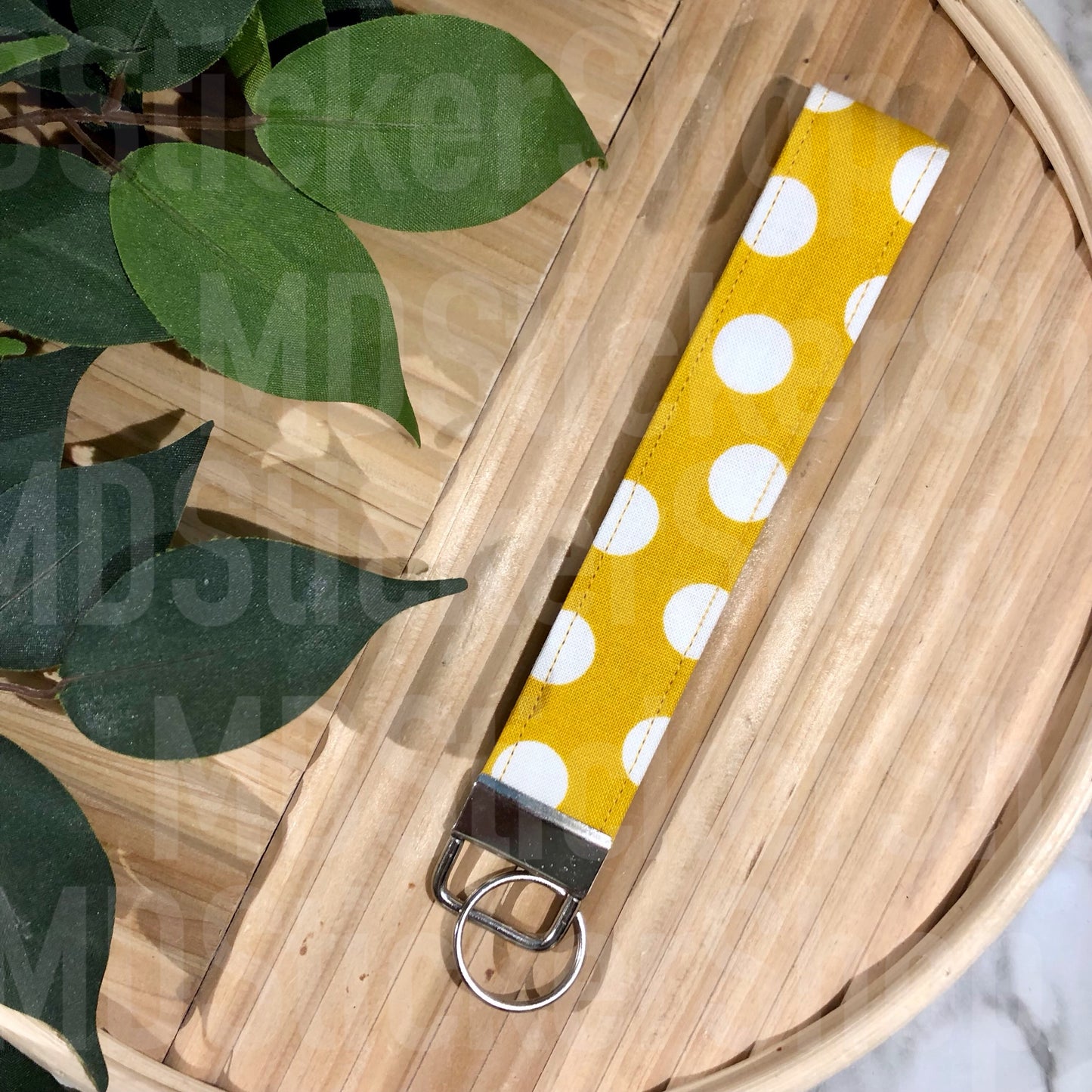 Polka Dots on Mustard Print Fabric Keychain