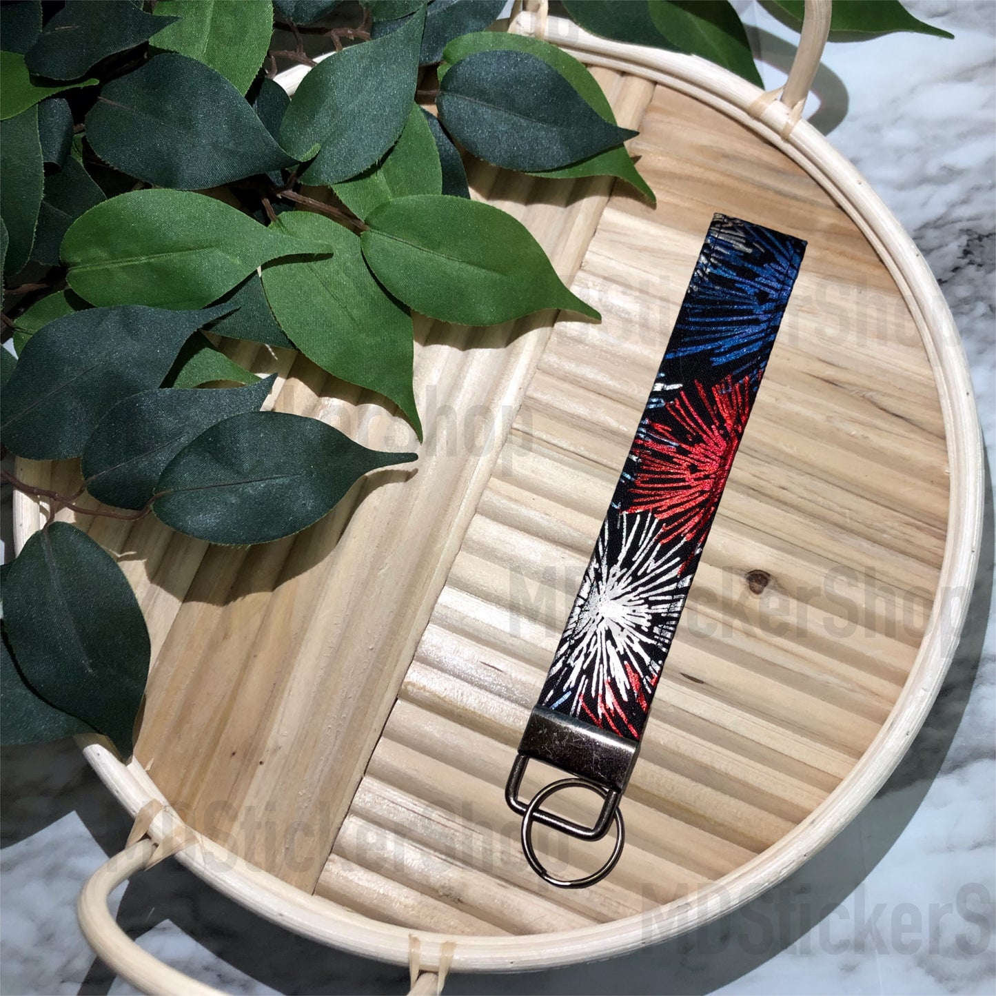 Metallic Firework Print Fabric Keychain, Key Fob