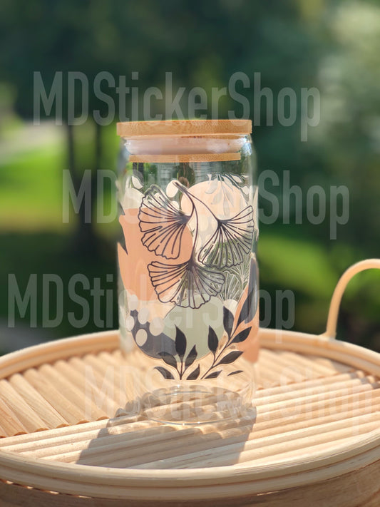 Blue and Neutral Boho Print Beer Can Glass Cup