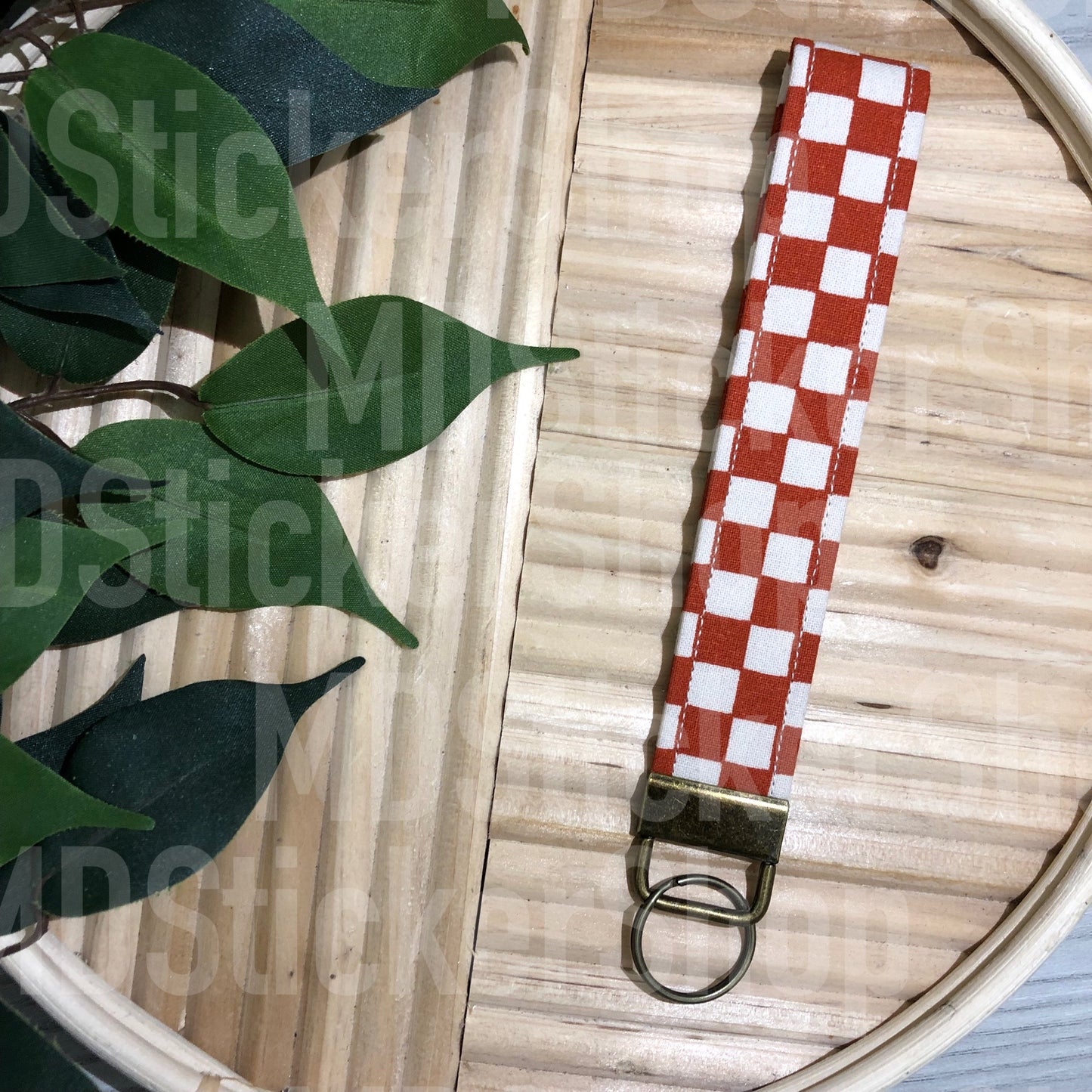 Rust Check Print Fabric Keychain, Key Fob