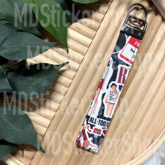 TS Red Print Fabric Keychain, Key Fob