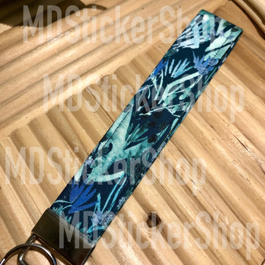 Navy Garden Print Fabric Keychain, Key Fob