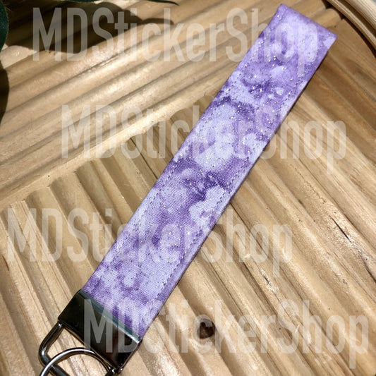 Cloudy Purple Glitter Print Fabric Keychain, Key Fob