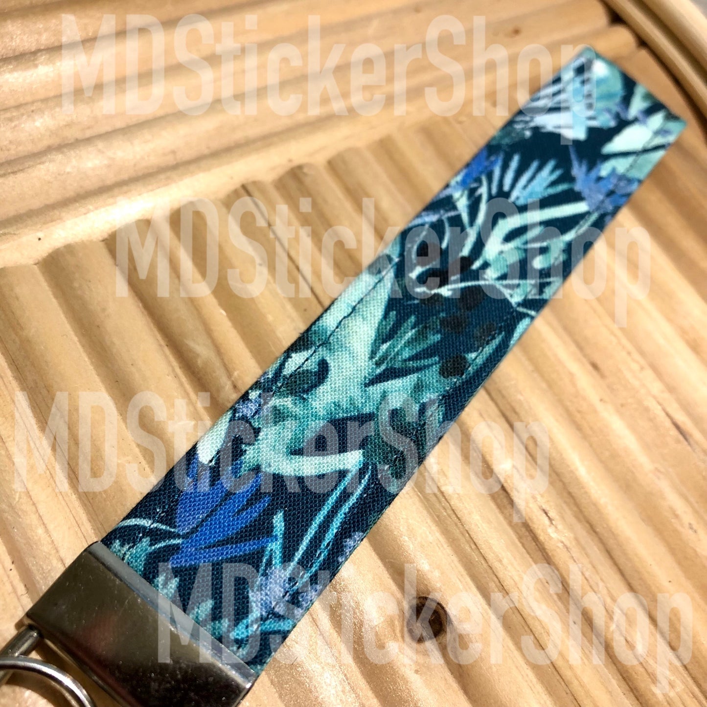 Navy Garden Print Fabric Keychain, Key Fob
