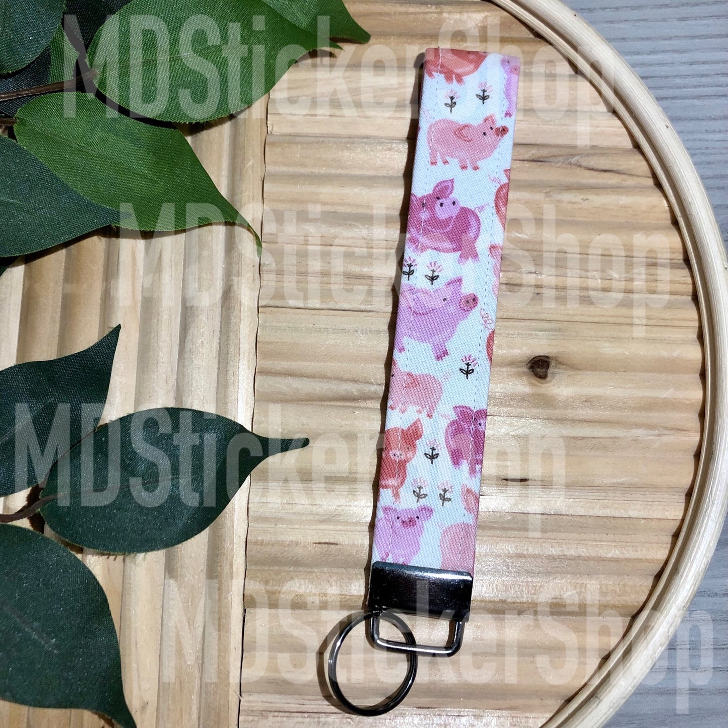 Pig Print Fabric Keychain, Key Fob