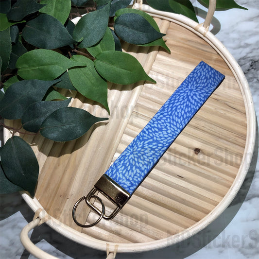 Burst Blue Print Fabric Keychain, Key Fob