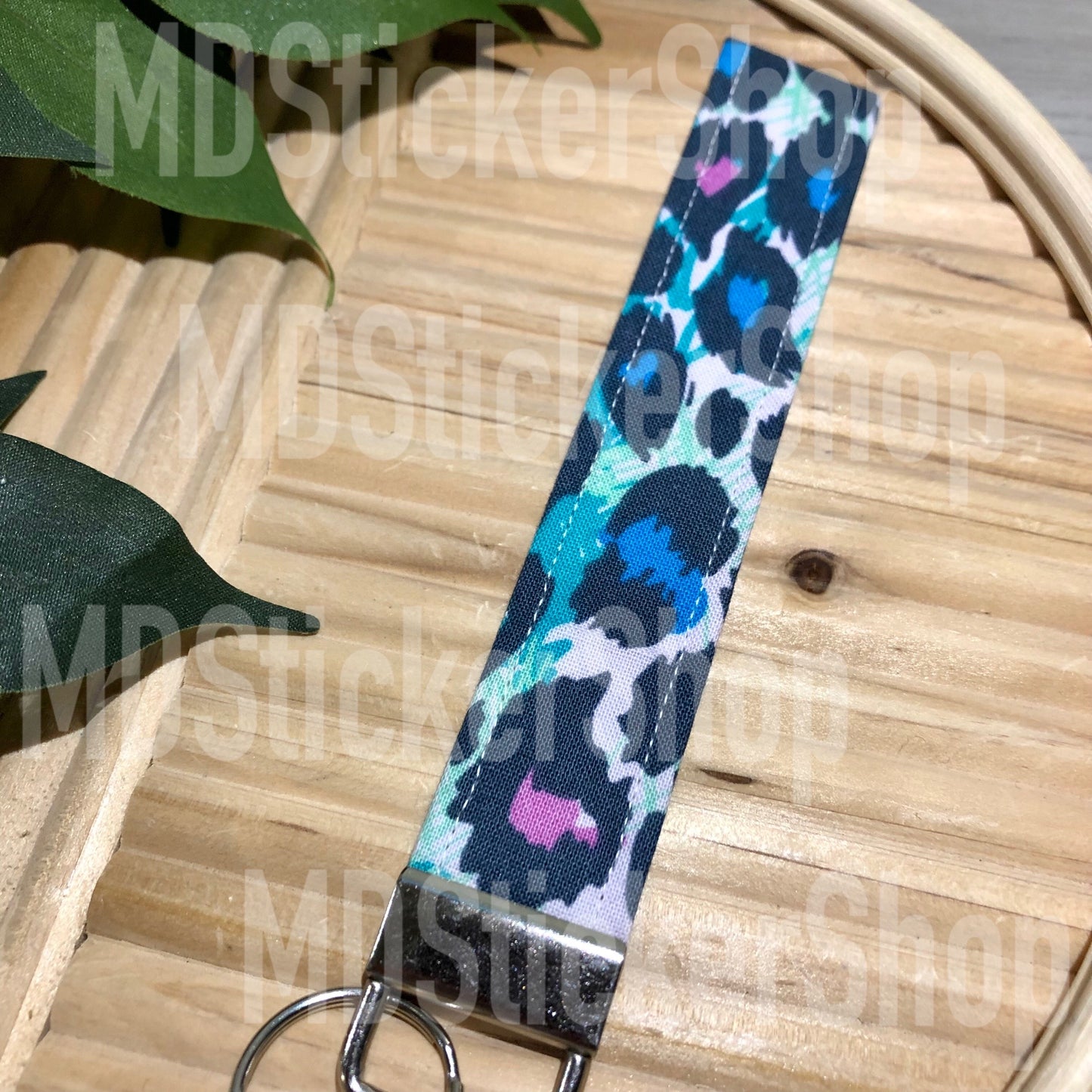 Bold Navy Cheetah Print Fabric Keychain, Key Fob