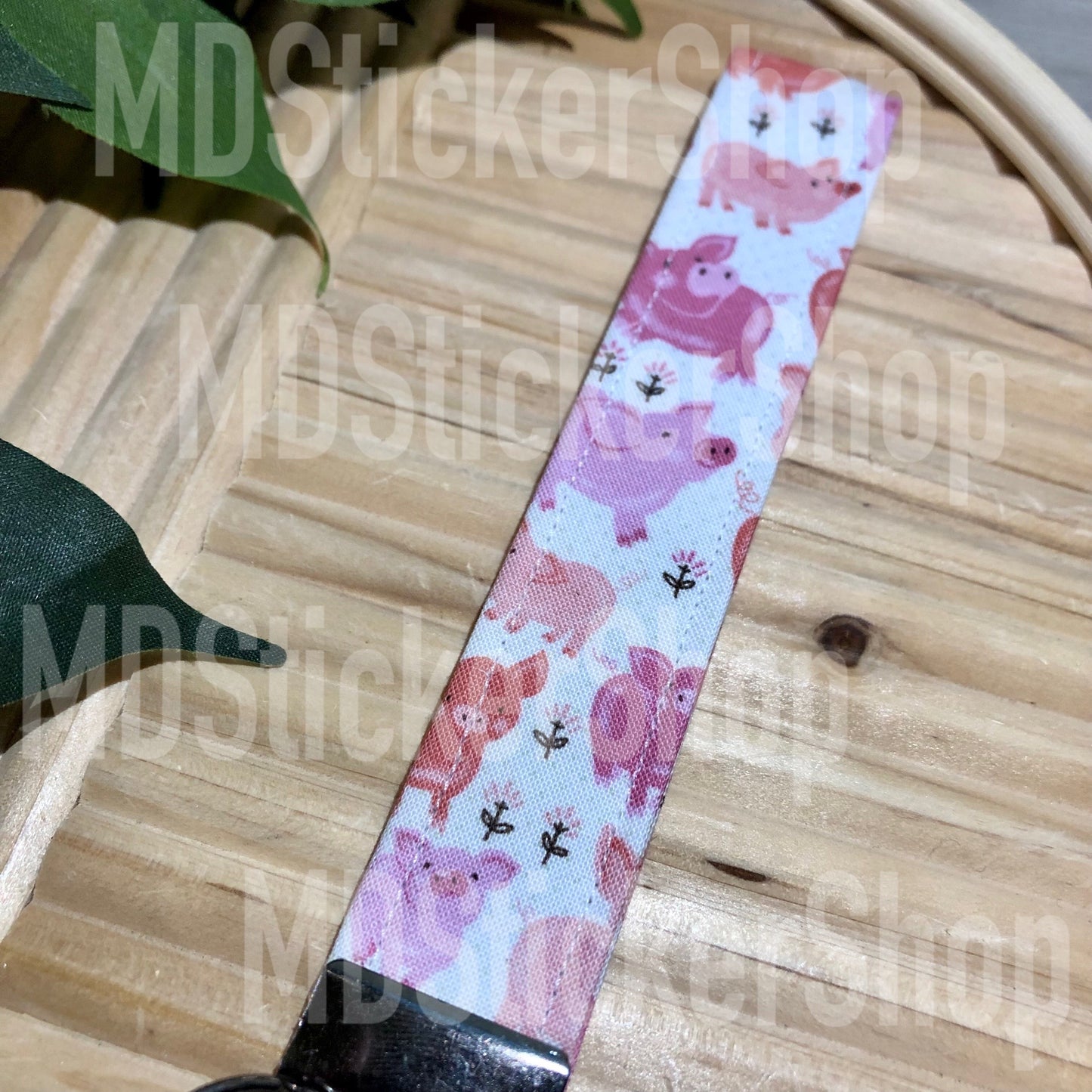 Pig Print Fabric Keychain, Key Fob