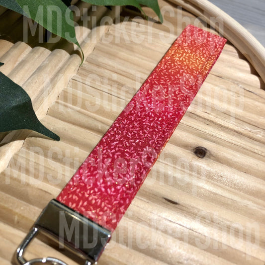 Red Glitter Ombre Print Fabric Keychain, Key Fob