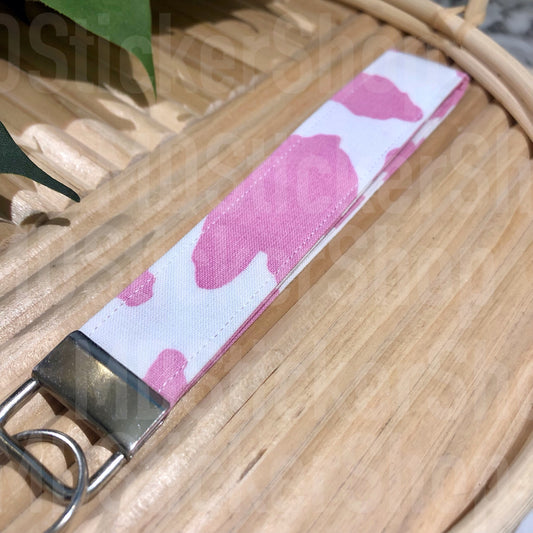 Dark Pink Cow Print Fabric Keychain