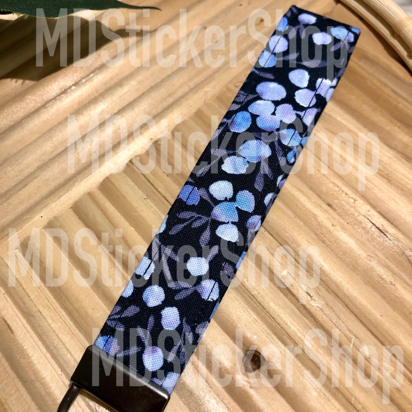Navy and Purple Abstract Print Fabric Keychain, Key Fob