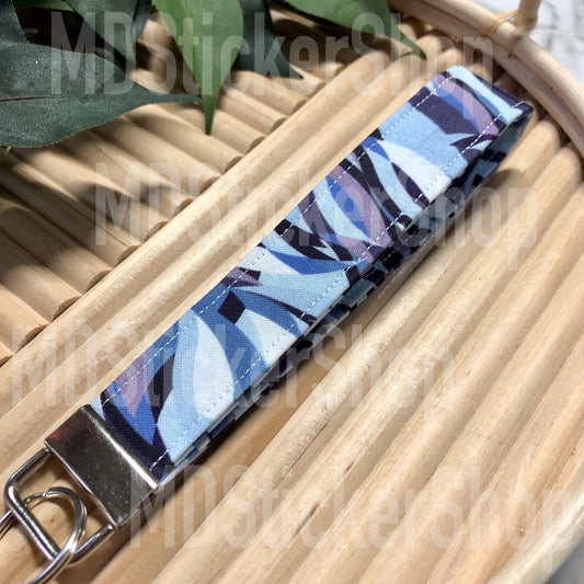 Cool Tone Waves Print Fabric Keychain, Key Fob
