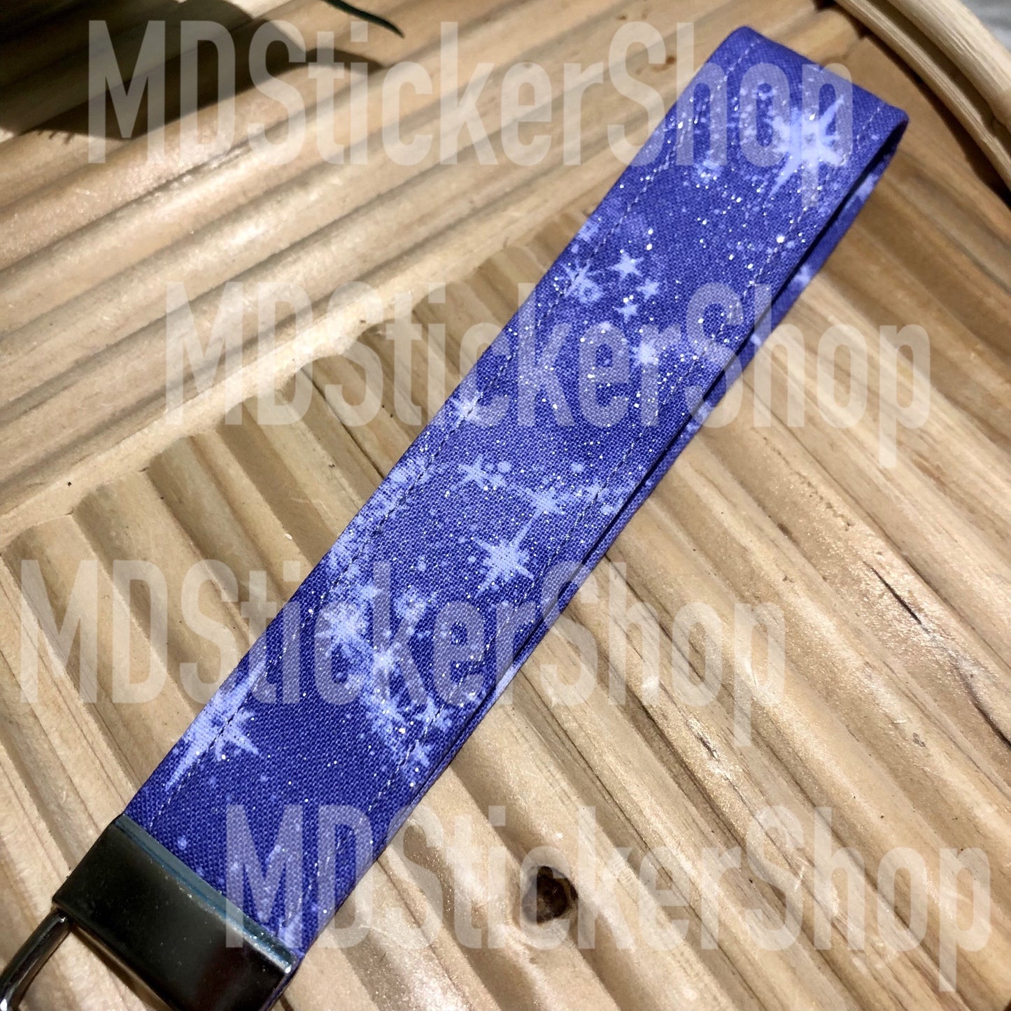 Purple Glitter Star Print Fabric Keychain, Key Fob