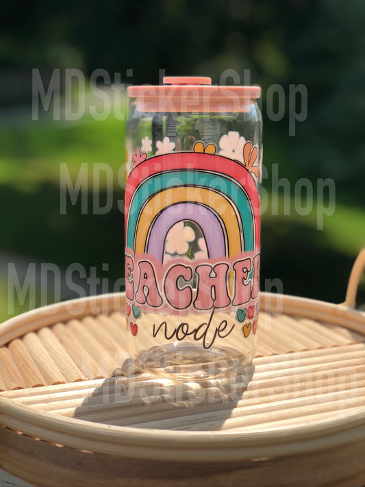 Teacher Mode Rainbow Floral Beer Can Glass Cup