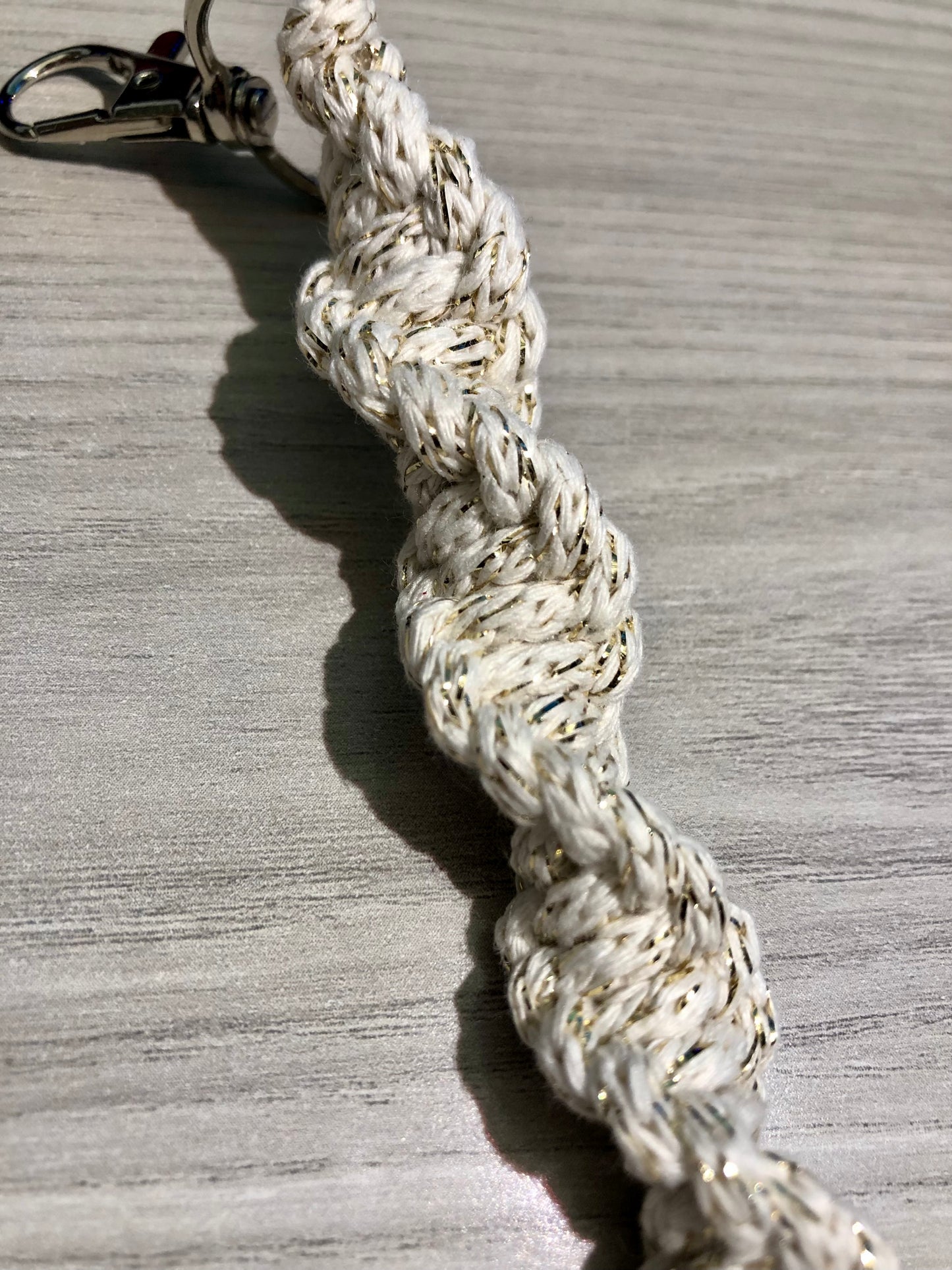 Cream with Gold Metallic Twisted Macrame Keychain