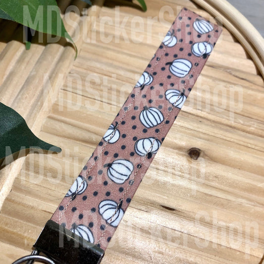 Brown Pumpkin Dot Print Fabric Keychain, Key Fob