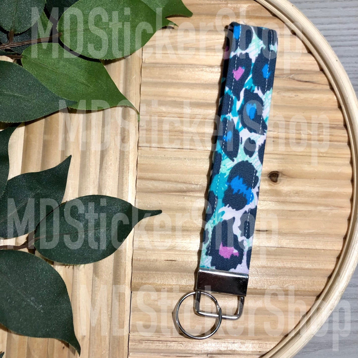 Bold Navy Cheetah Print Fabric Keychain, Key Fob