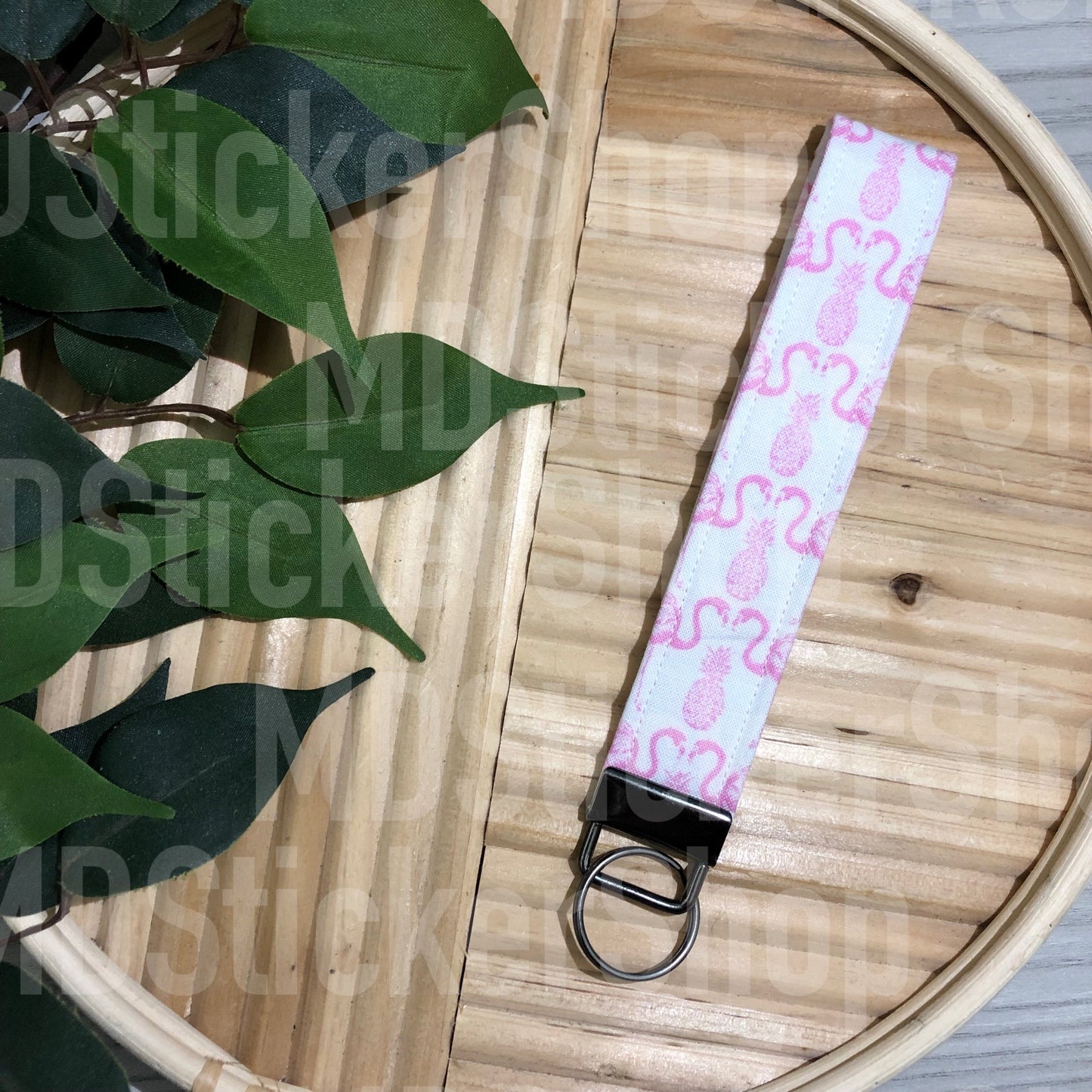 Flamingo Print Fabric Keychain, Key Fob