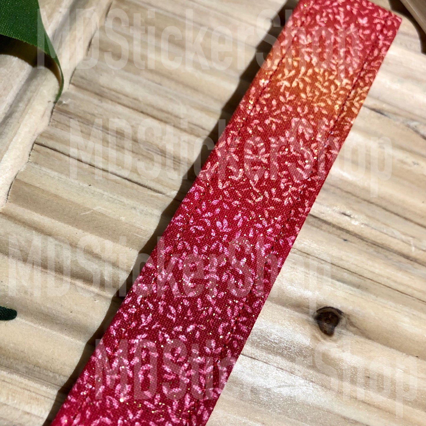 Red Glitter Ombre Print Fabric Keychain, Key Fob