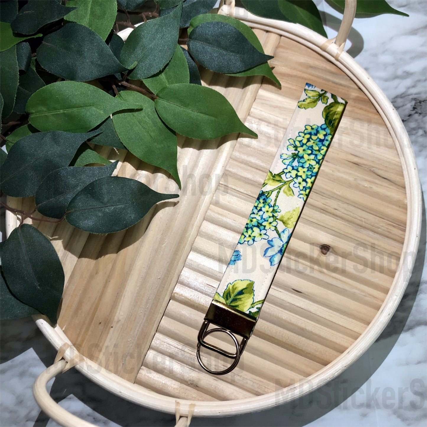 Hydrangea Print Fabric Keychain, Key Fob