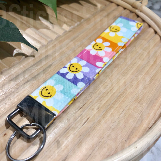 Happy Flower Print Fabric Keychain
