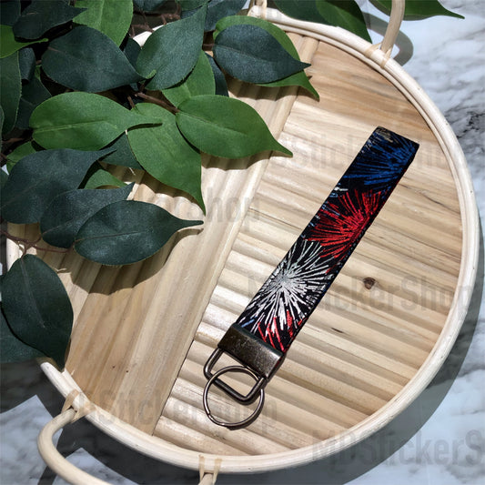 Metallic Firework Print Fabric Keychain, Key Fob
